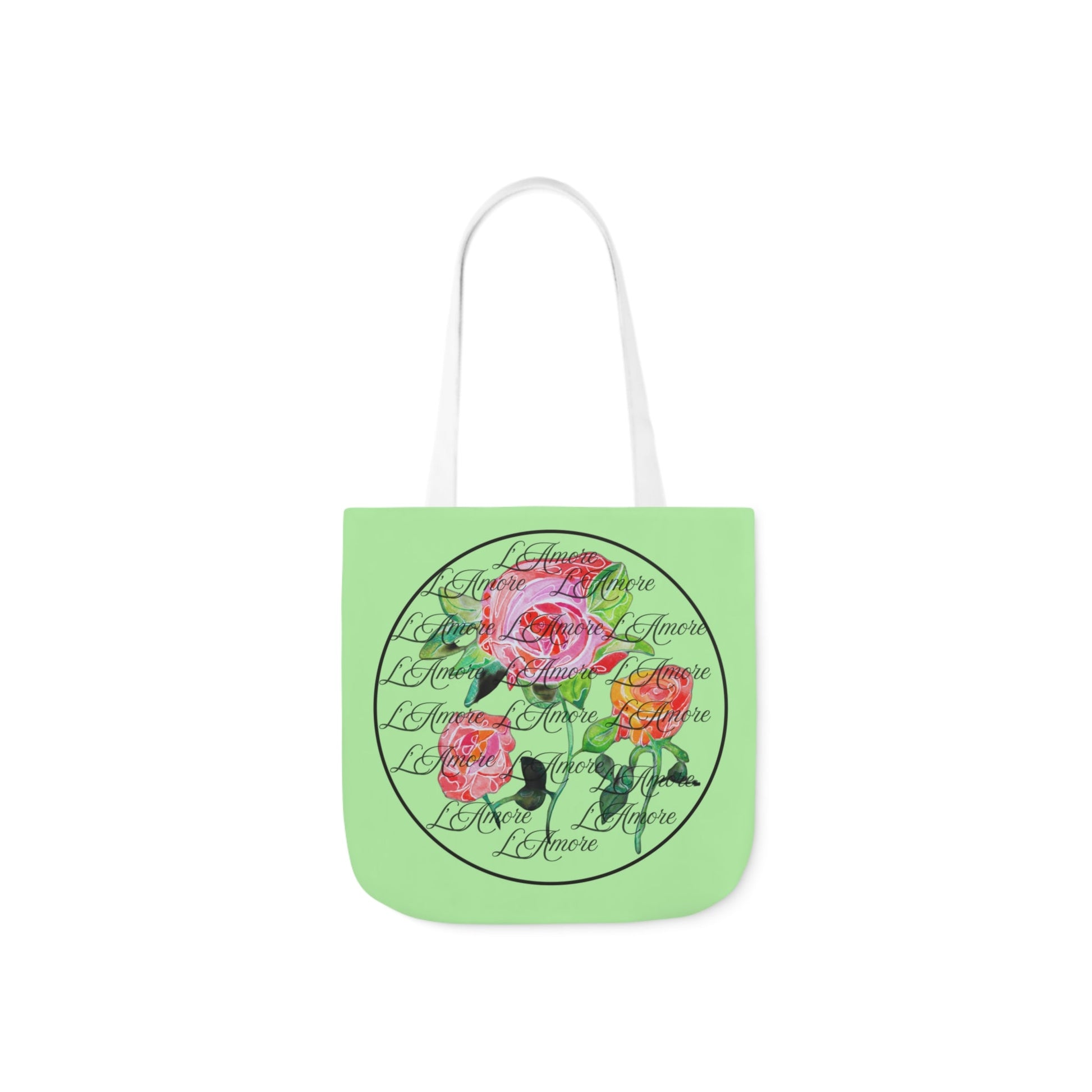 Canvas Tote Bag with Roses and L'Amore - Artmakeyourmark.com