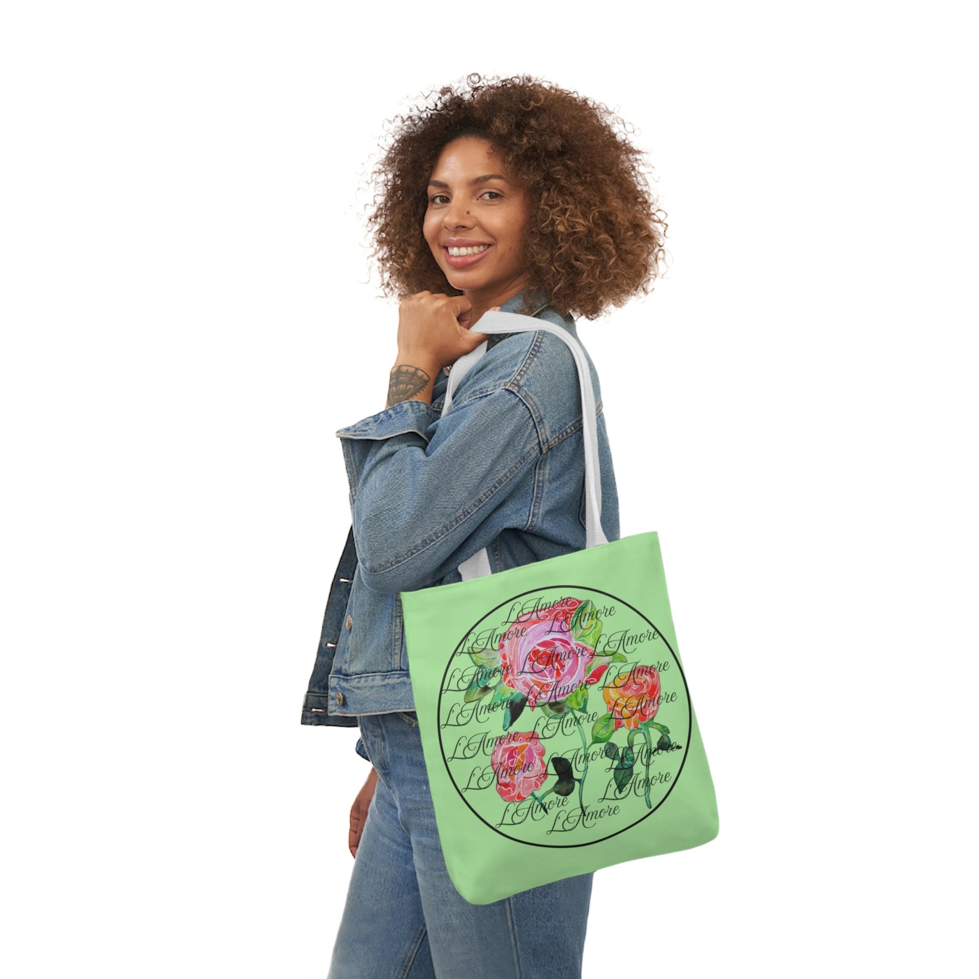 Canvas Tote Bag with Roses and L'Amore - Artmakeyourmark.com