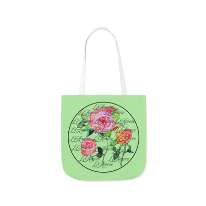 Canvas Tote Bag with Roses and L'Amore - Artmakeyourmark.com