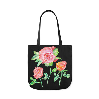 Canvas Tote Bag with Roses on Black Background - Artmakeyourmark.com