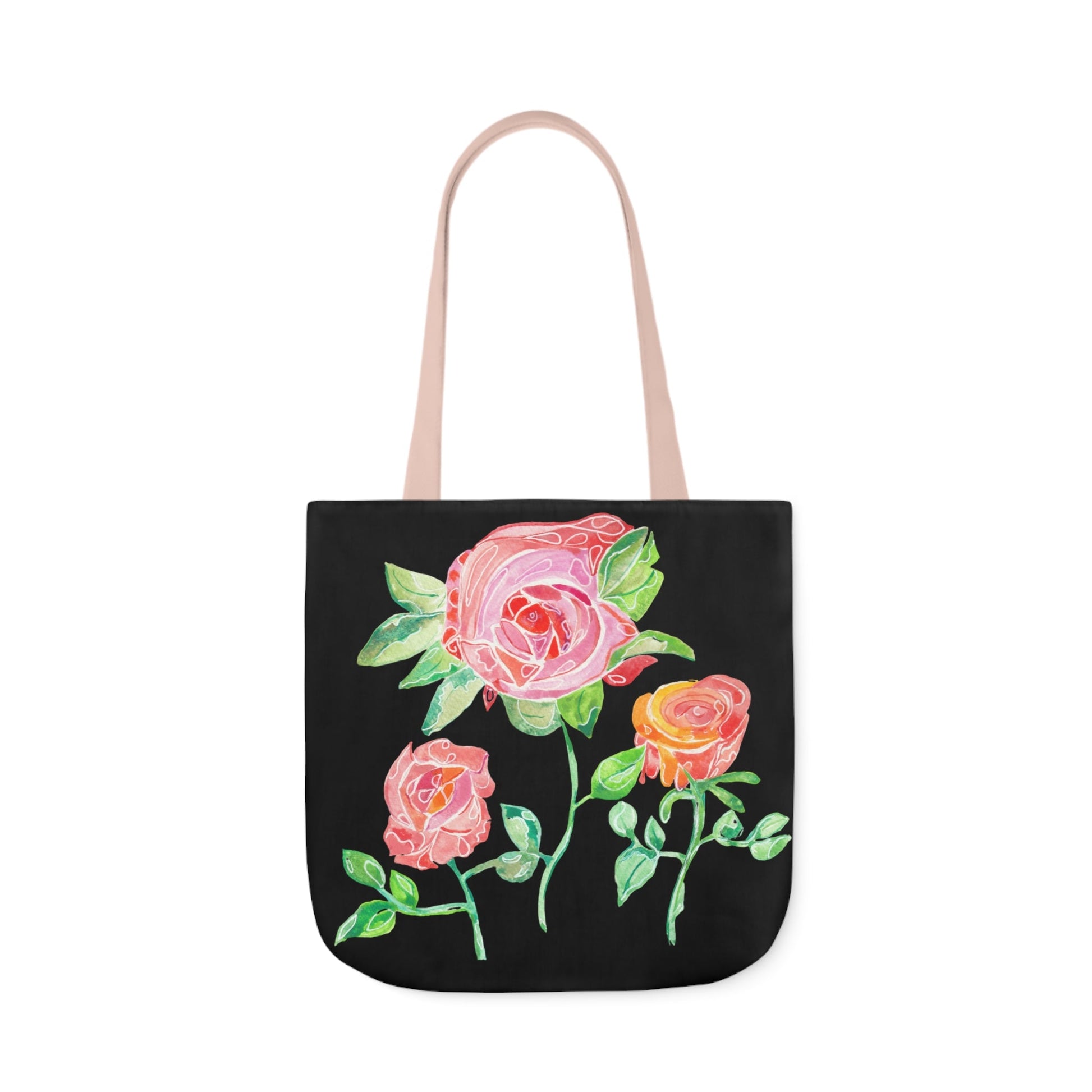 Canvas Tote Bag with Roses on Black Background - Artmakeyourmark.com