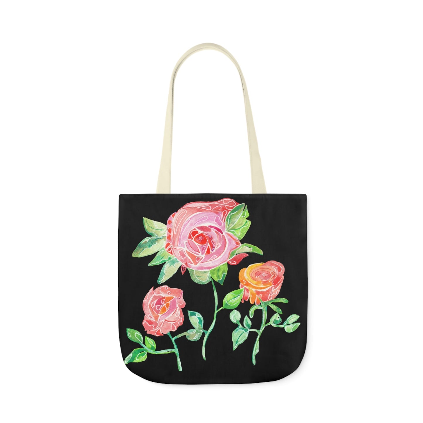 Canvas Tote Bag with Roses on Black Background - Artmakeyourmark.com