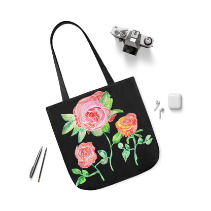 Canvas Tote Bag with Roses on Black Background - Artmakeyourmark.com