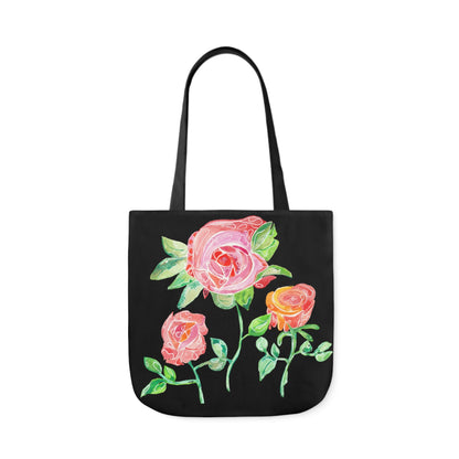 Canvas Tote Bag with Roses on Black Background - Artmakeyourmark.com