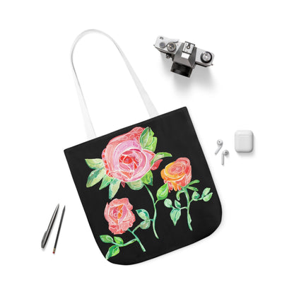 Canvas Tote Bag with Roses on Black Background - Artmakeyourmark.com