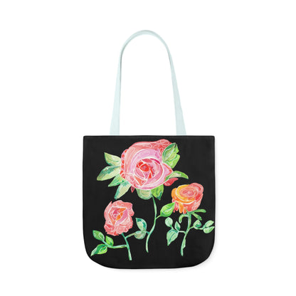 Canvas Tote Bag with Roses on Black Background - Artmakeyourmark.com