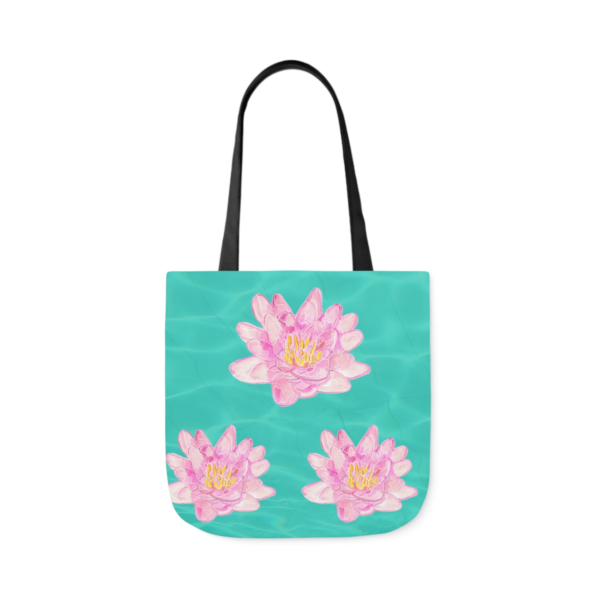 Canvas Tote Bag with Turquoise Water and Pink Waterlilies - Artmakeyourmark.com