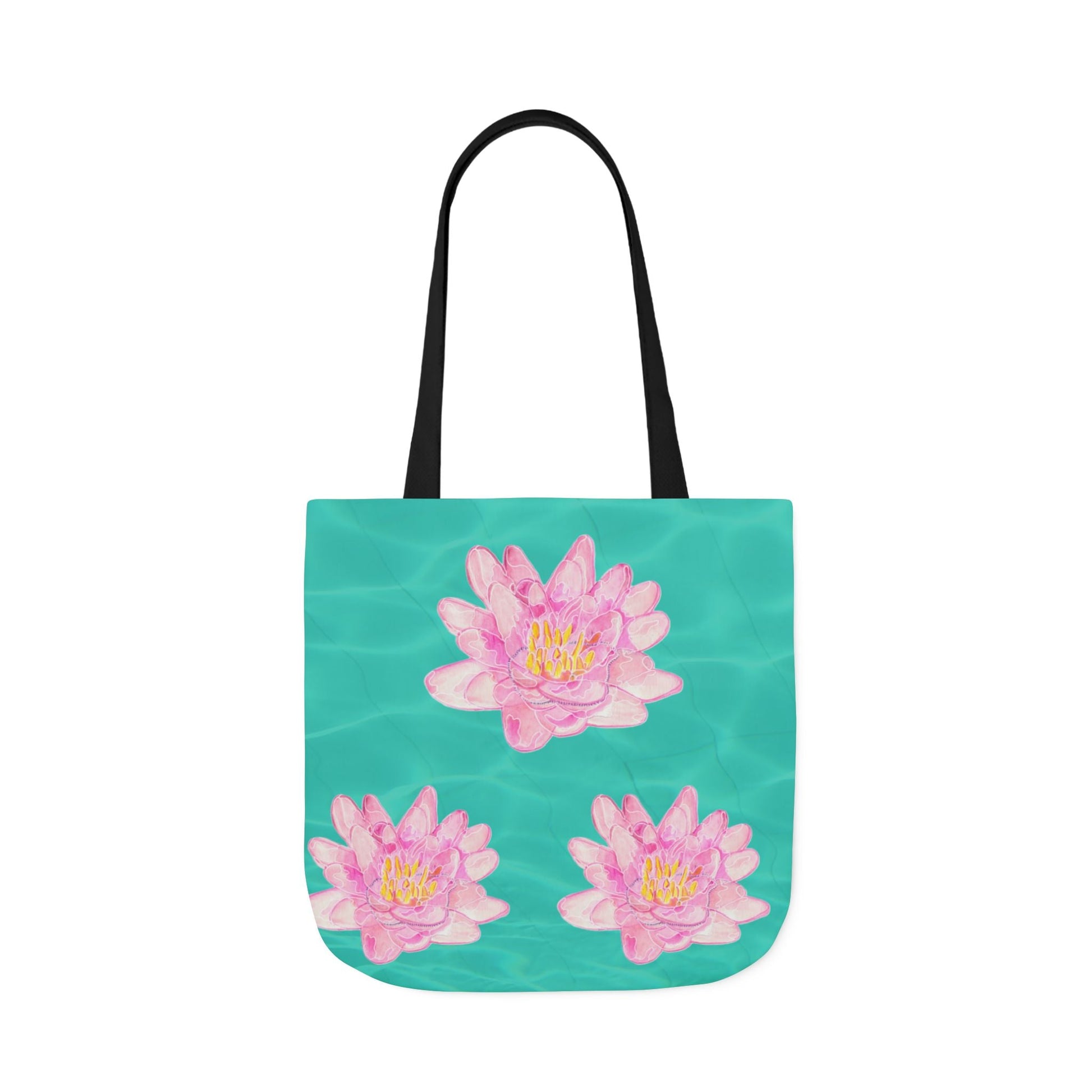 Canvas Tote Bag with Turquoise Water and Pink Waterlilies - Artmakeyourmark.com