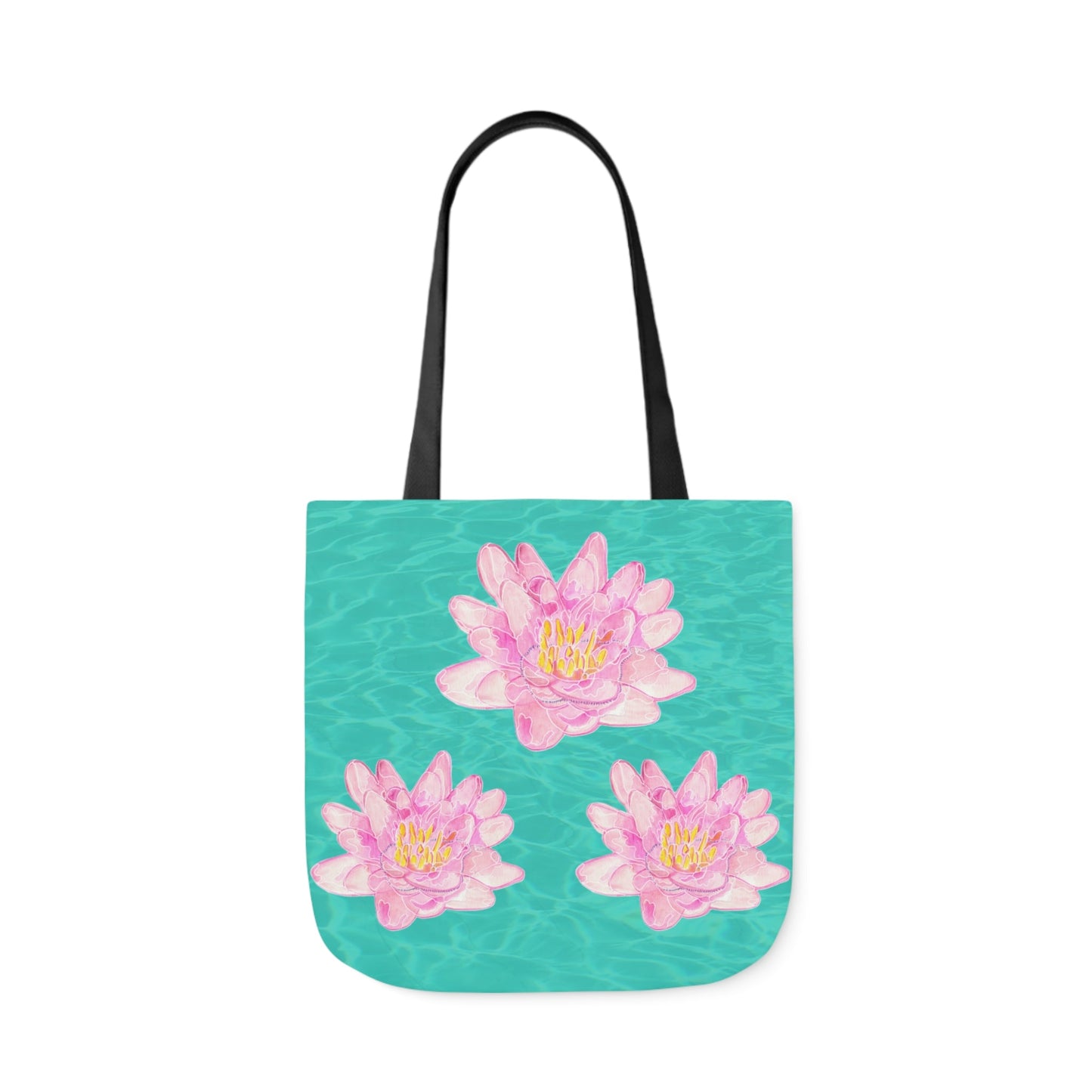 Canvas Tote Bag with Turquoise Water and Pink Waterlilies - Artmakeyourmark.com