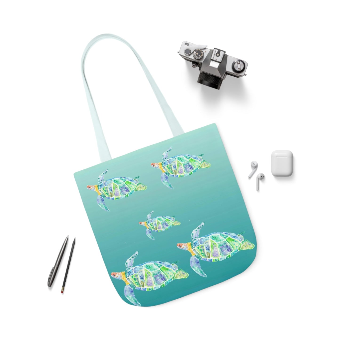 Canvas Tote Bag with Turtles - Artmakeyourmark.com