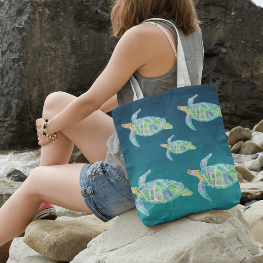 Canvas Tote Bag with Turtles - Artmakeyourmark.com