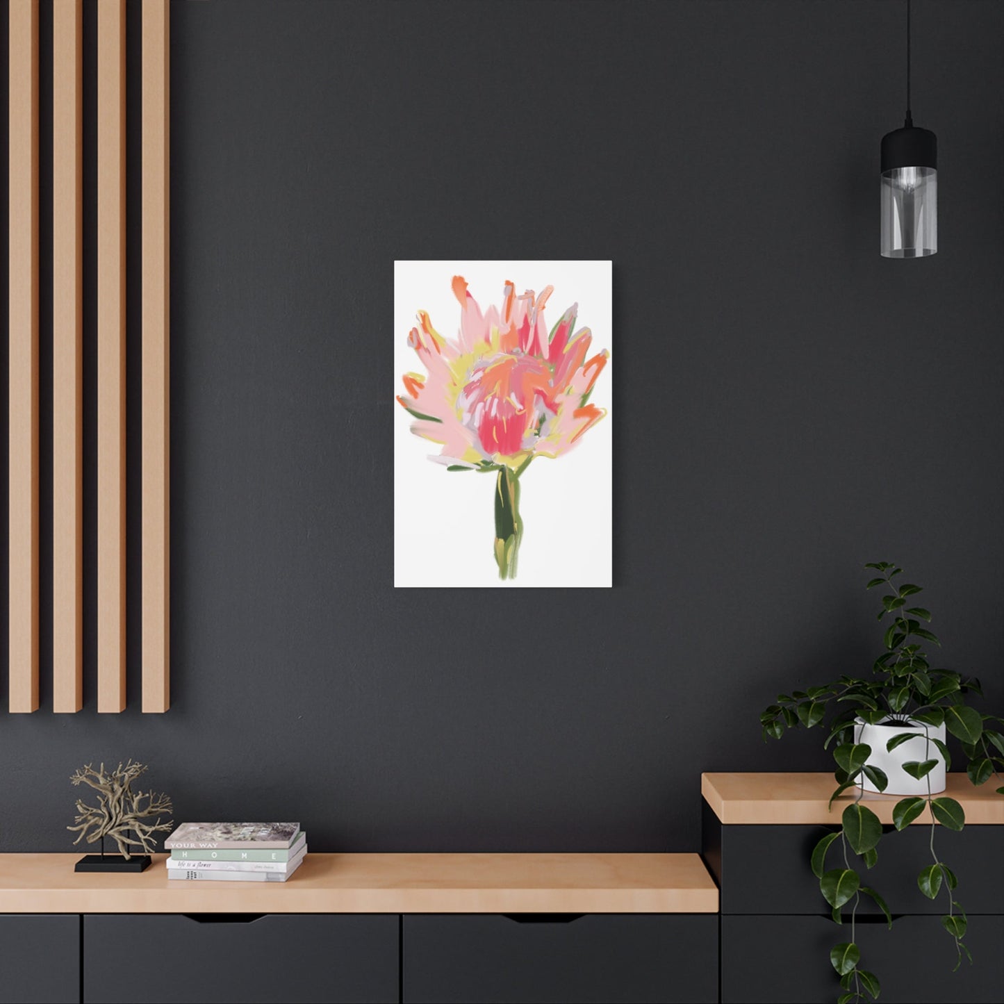 Canvas Wall Art - Protea with Soft Reds, Pinks, and Apricots - Artmakeyourmark.com