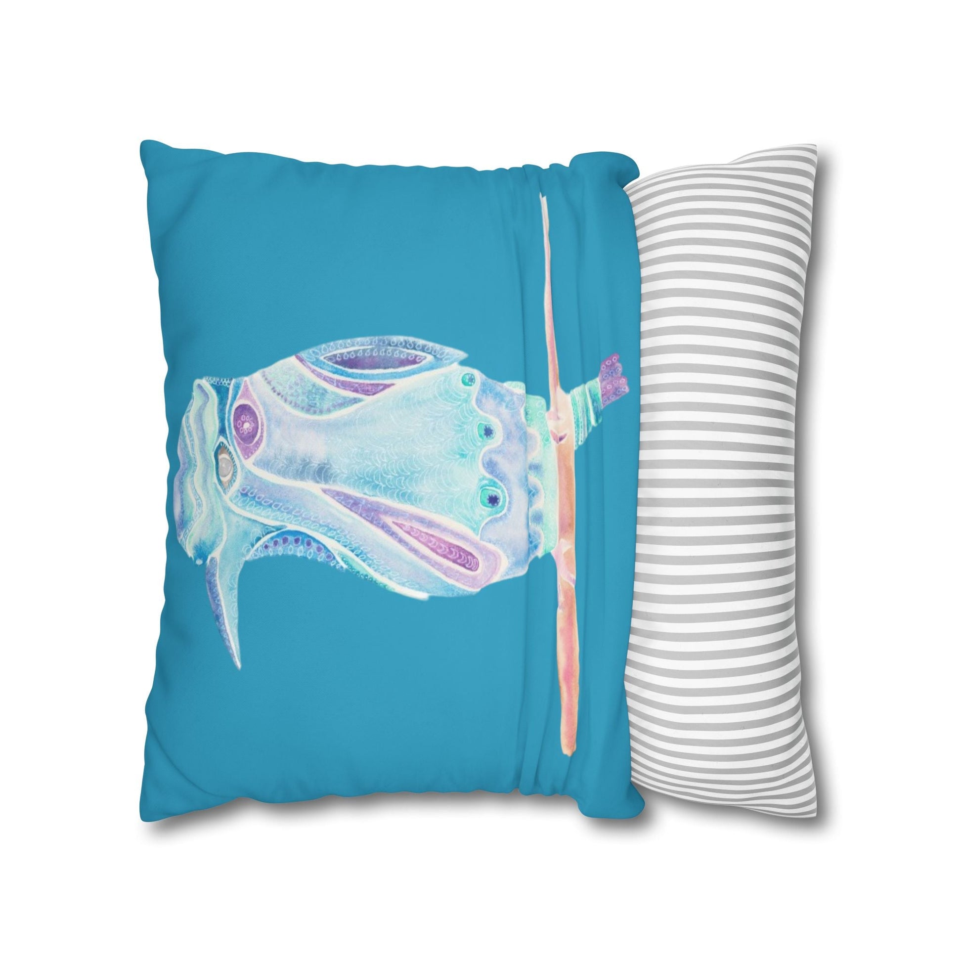 Cushion Cover with Blue Patterned Bird - Artmakeyourmark.com