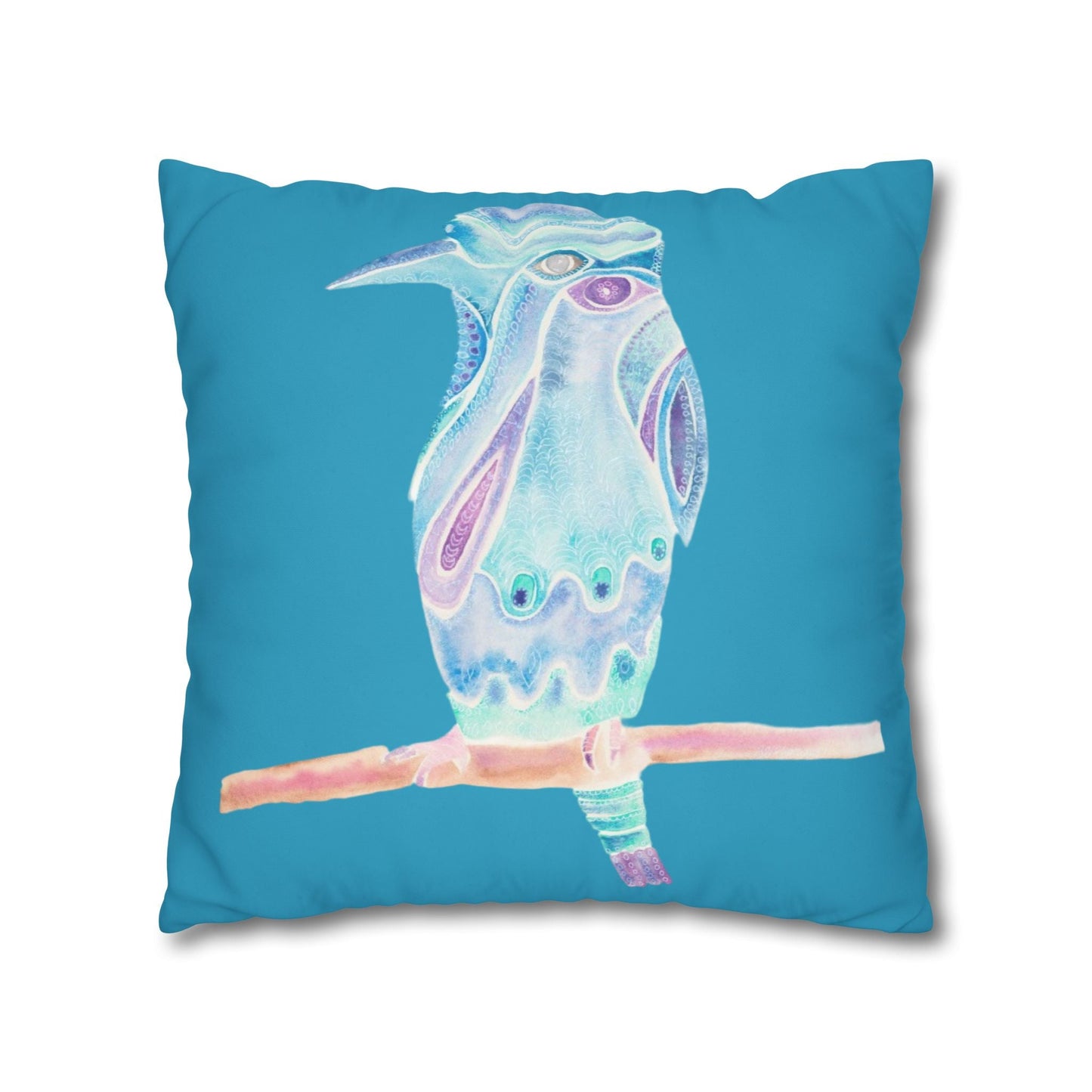 Cushion Cover with Blue Patterned Bird - Artmakeyourmark.com