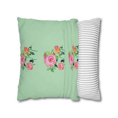 Cushion Cover with Gerard Roses on a Green Background - Artmakeyourmark.com