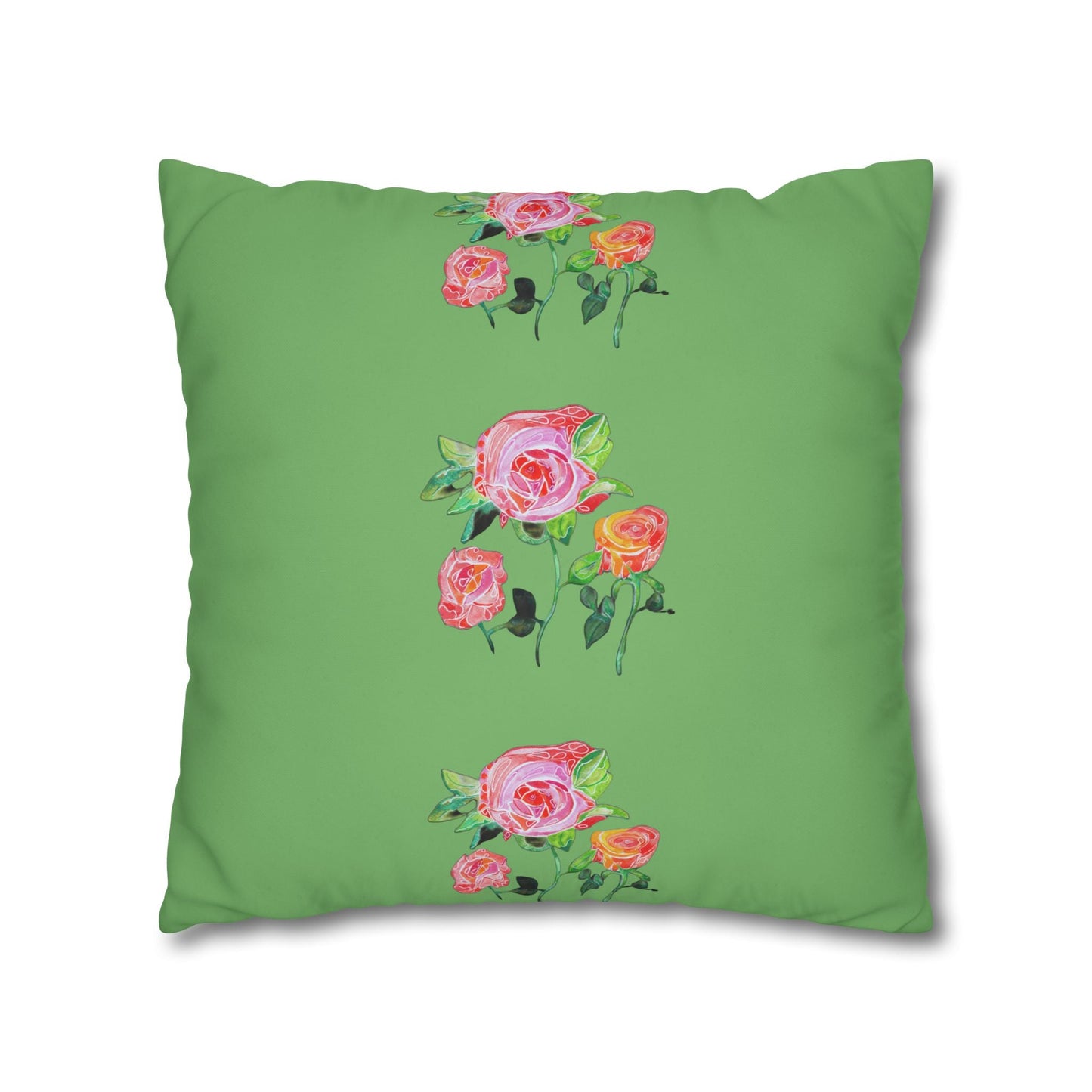 Cushion Cover with Gerard Roses on a Green Background - Artmakeyourmark.com