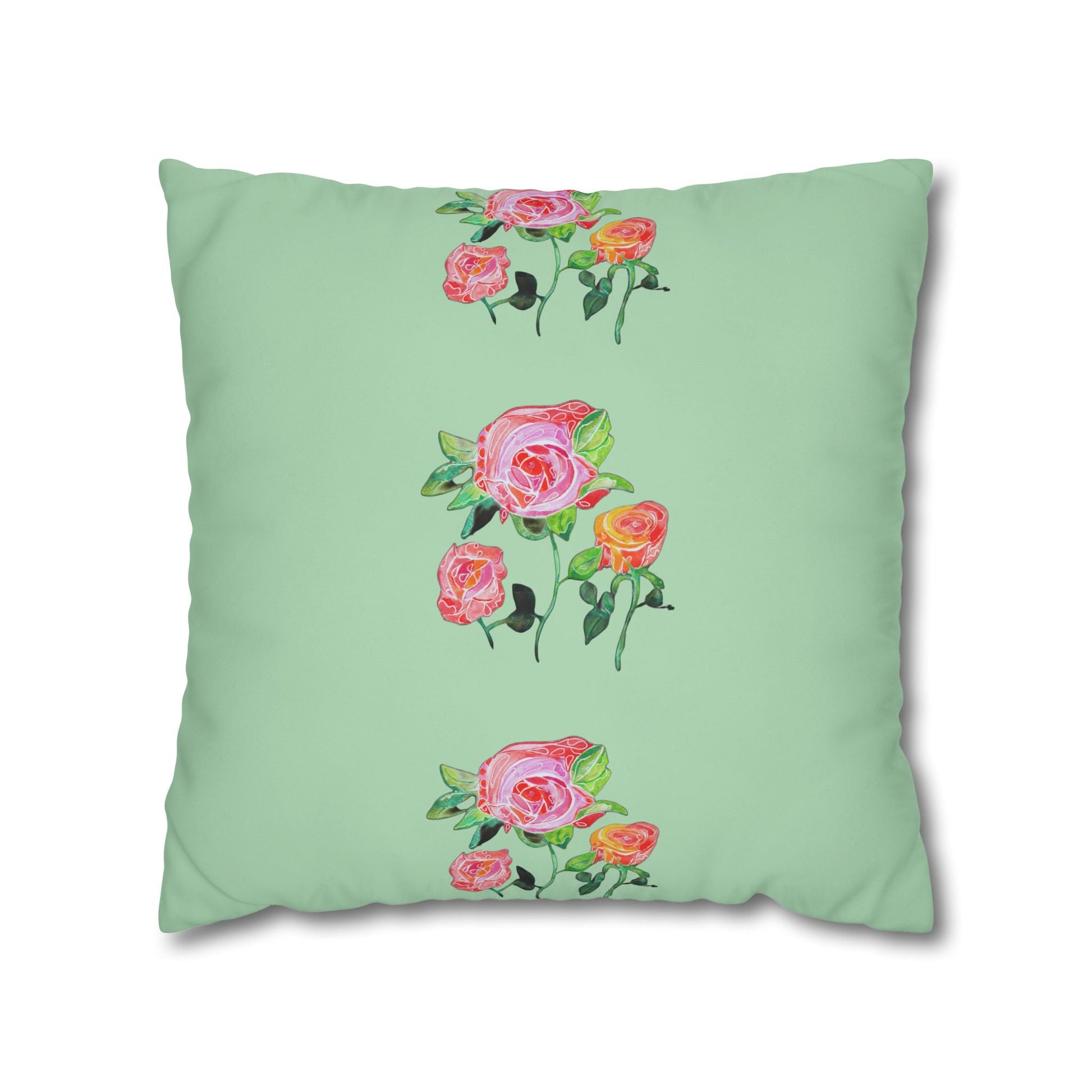 Cushion Cover with Gerard Roses on a Green Background - Artmakeyourmark.com