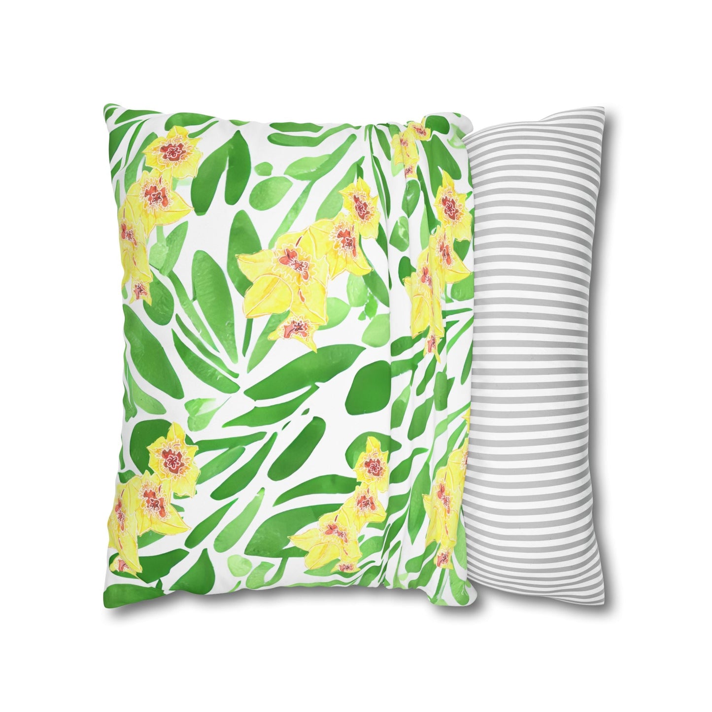 Cushion Cover with Green Leaves and Yellow Gladioli - Artmakeyourmark.com