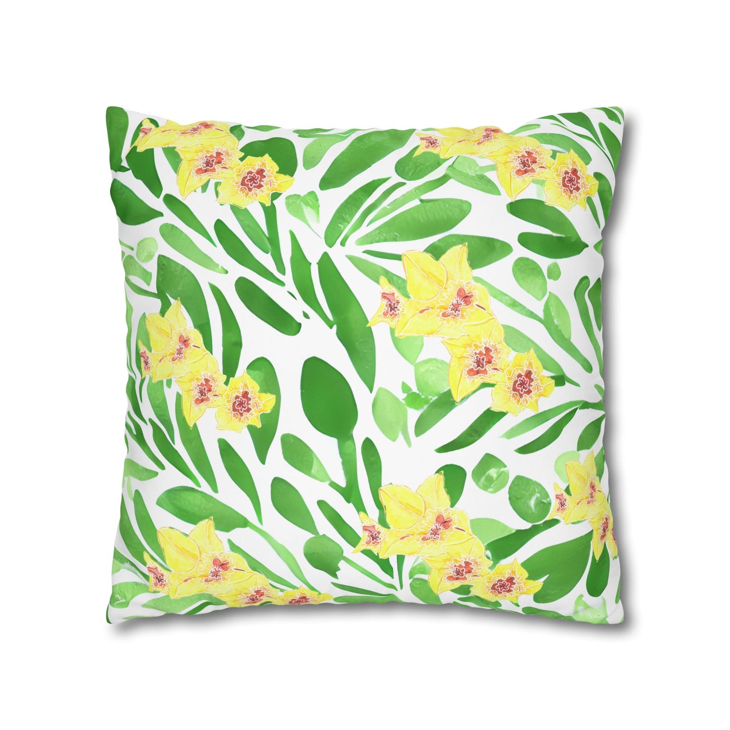 Cushion Cover with Green Leaves and Yellow Gladioli - Artmakeyourmark.com