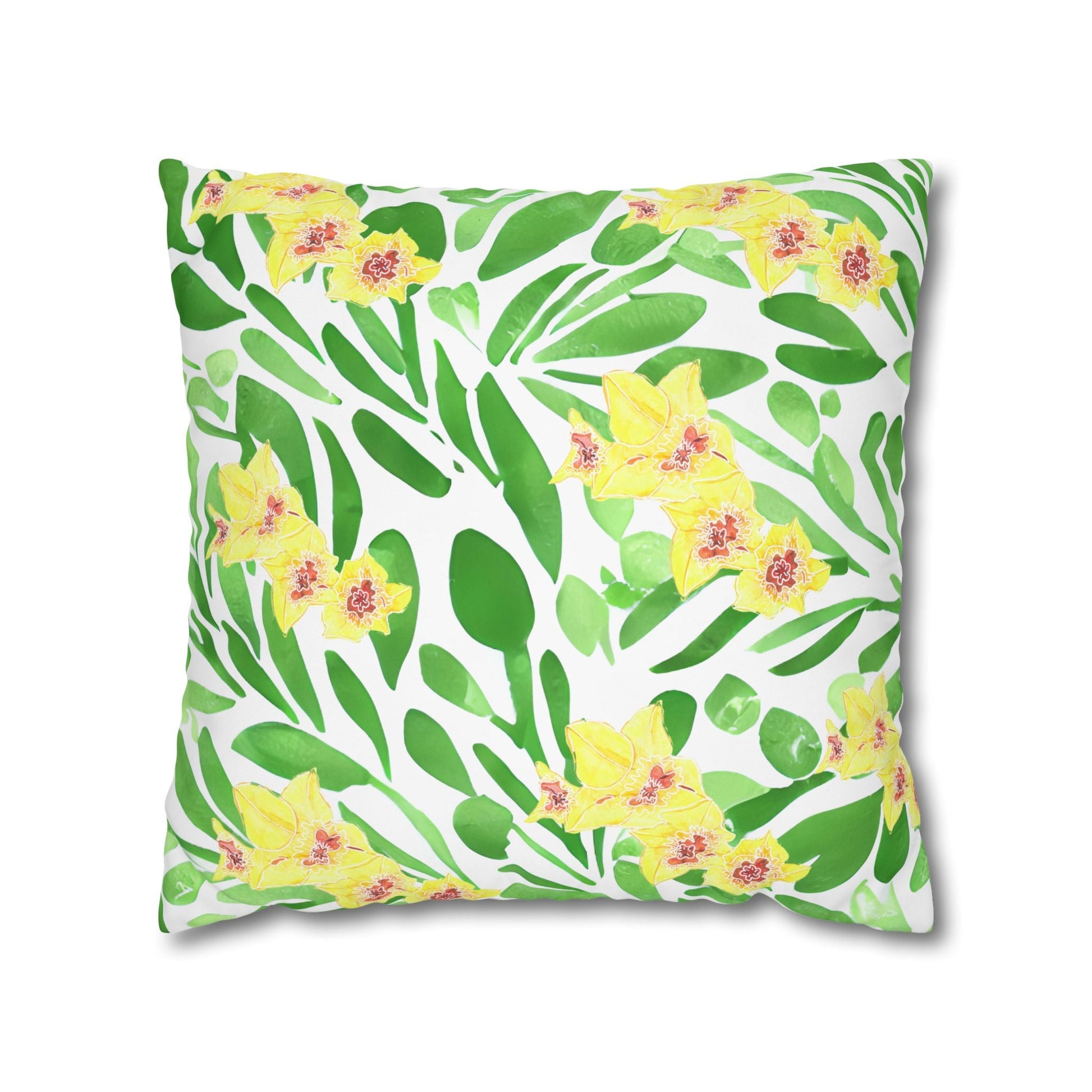 Cushion Cover with Green Leaves and Yellow Gladioli - Artmakeyourmark.com