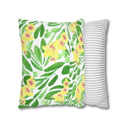 Cushion Cover with Green Leaves and Yellow Gladioli - Artmakeyourmark.com