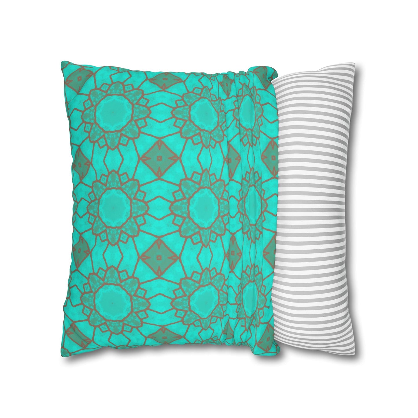 Cushion Cover with Mocha Circles on an Aqua Background - Artmakeyourmark.com