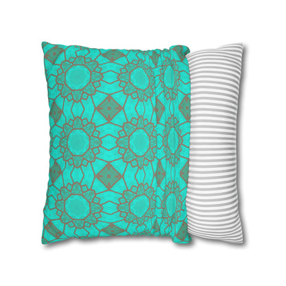 Cushion Cover with Mocha Circles on an Aqua Background - Artmakeyourmark.com