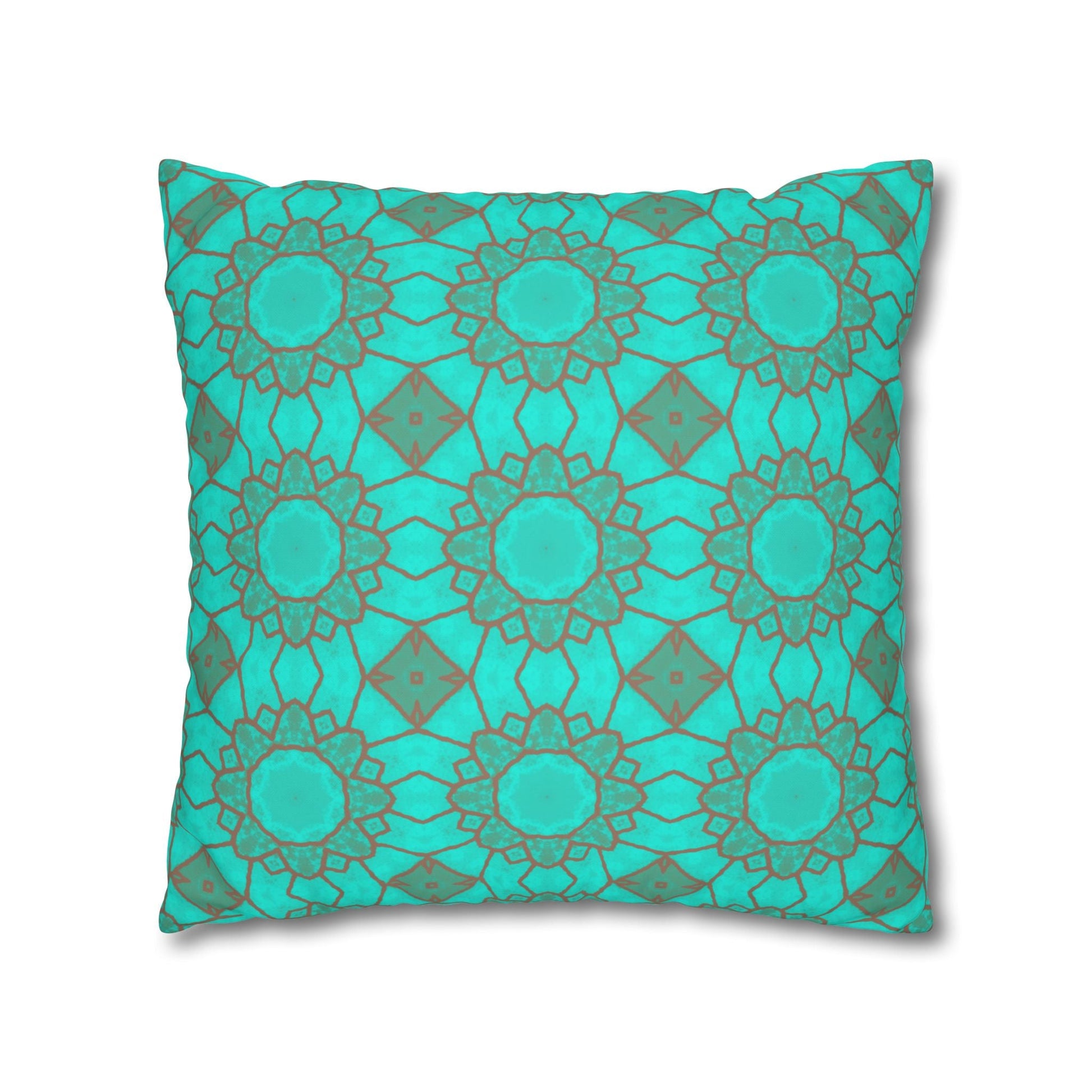 Cushion Cover with Mocha Circles on an Aqua Background - Artmakeyourmark.com