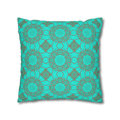 Cushion Cover with Mocha Circles on an Aqua Background - Artmakeyourmark.com