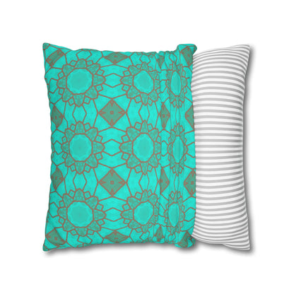 Cushion Cover with Mocha Circles on an Aqua Background - Artmakeyourmark.com