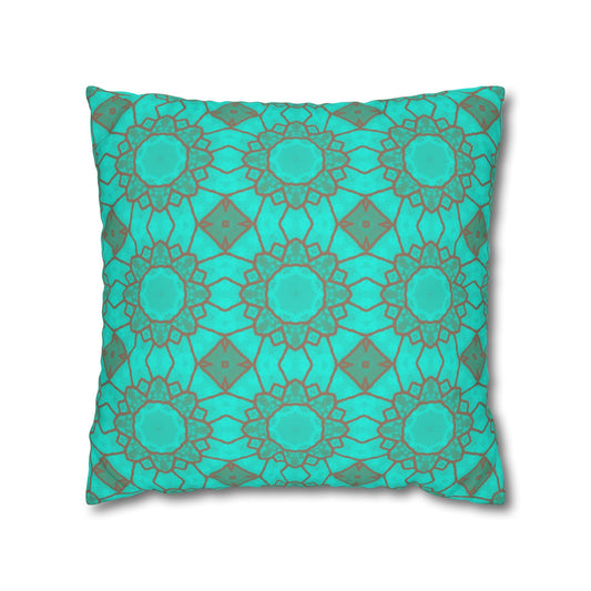 Cushion Cover with Mocha Circles on an Aqua Background - Artmakeyourmark.com