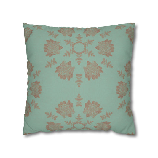 Cushion Cover with Mocha Waterlilies on a Green Background - Artmakeyourmark.com