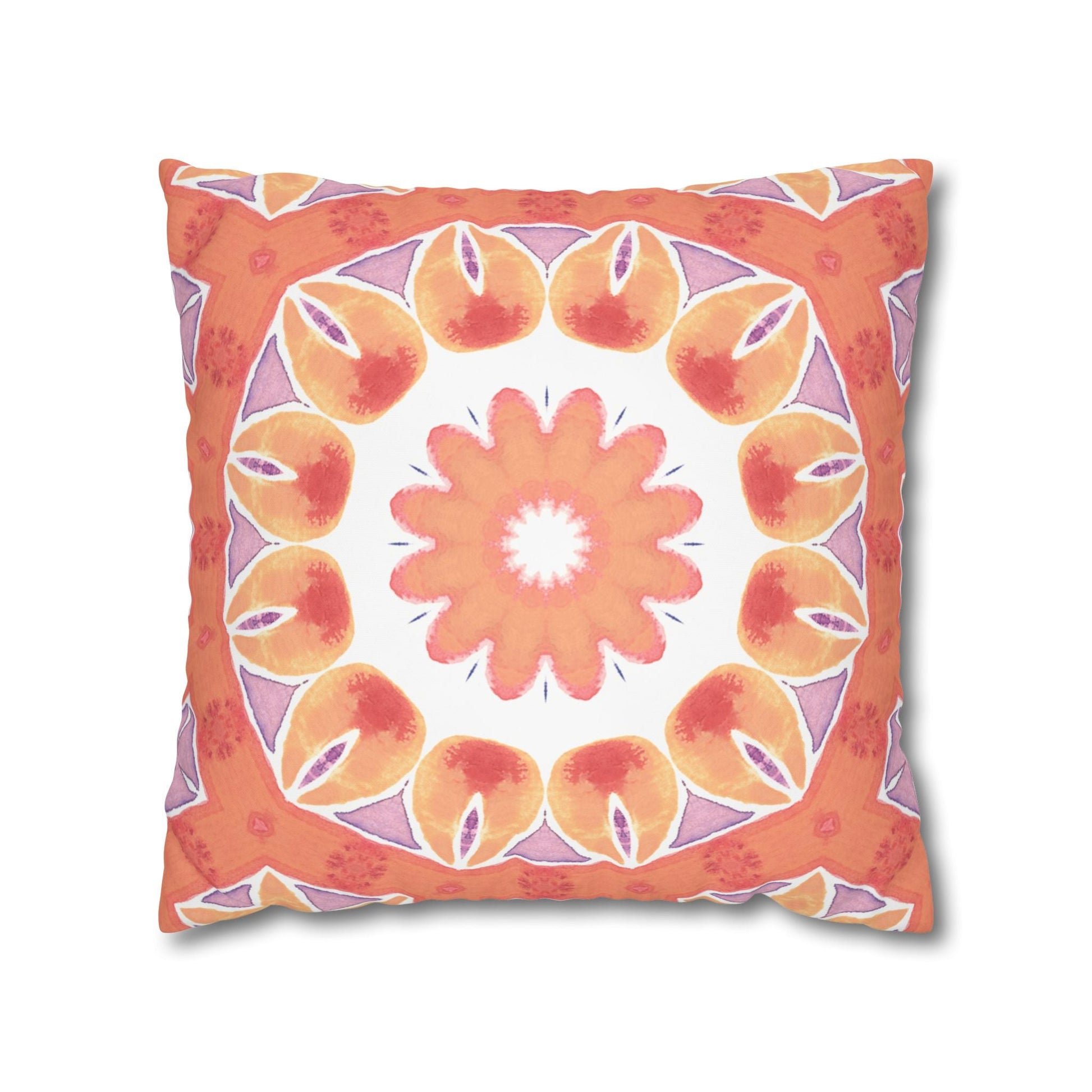 Cushion Cover with Orange and Mauve Starburst Design - Artmakeyourmark.com