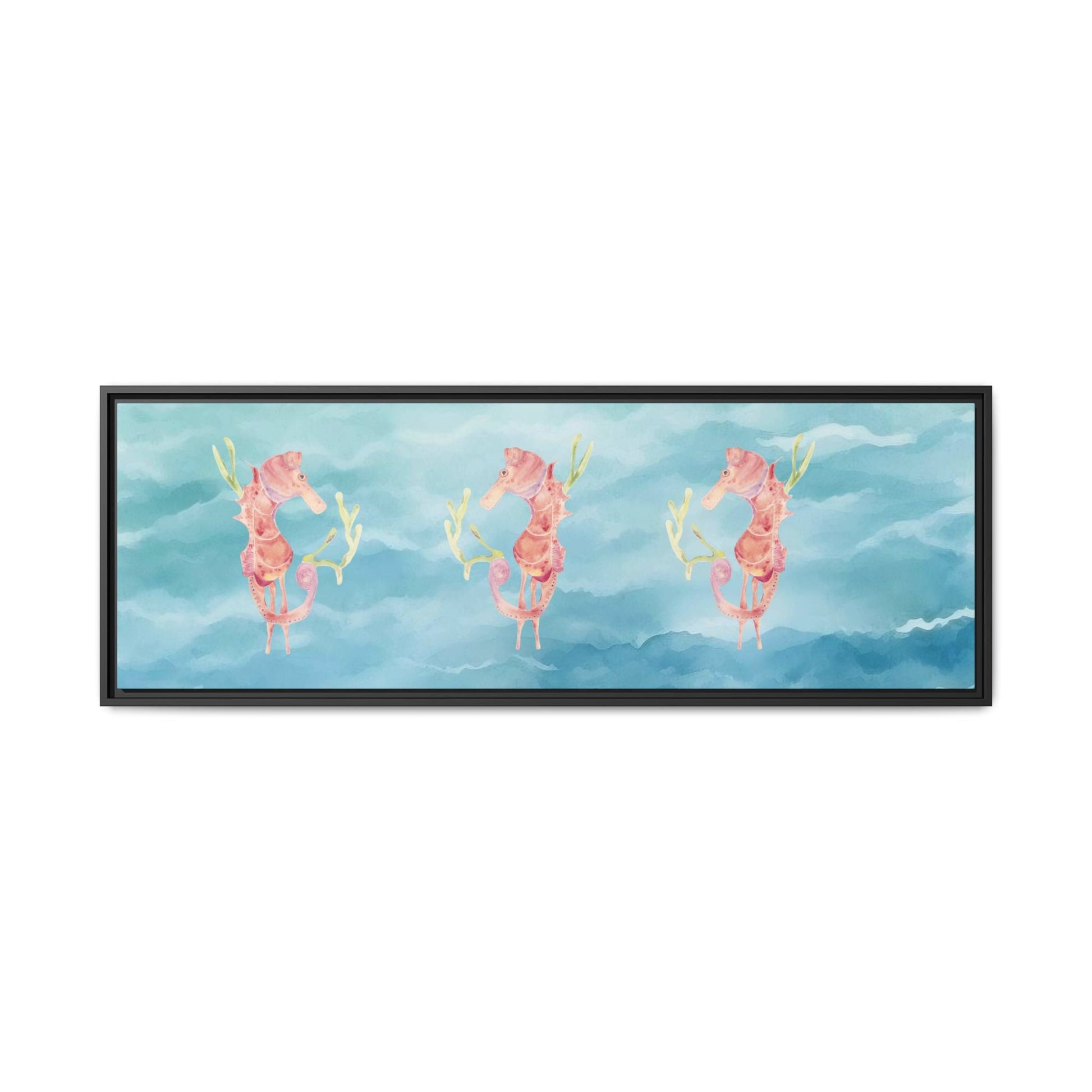 Framed Orange Seahorses on Turquoise Canvas - Artmakeyourmark.com