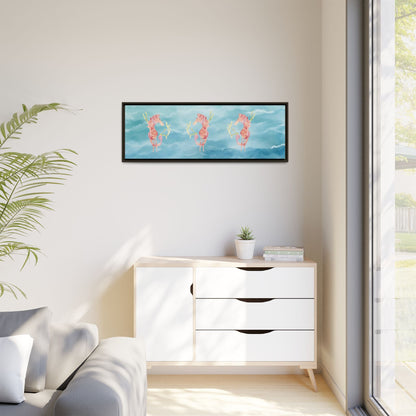 Framed Orange Seahorses on Turquoise Canvas - Artmakeyourmark.com