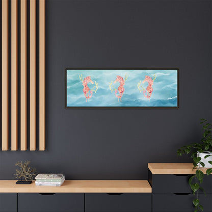 Framed Orange Seahorses on Turquoise Canvas - Artmakeyourmark.com
