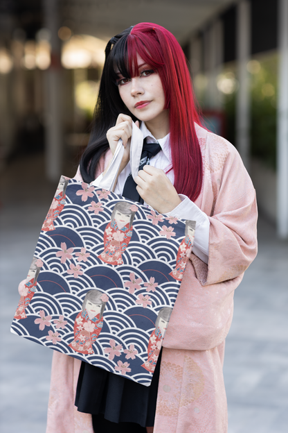 Canvas Tote Bag with Kabuki Dolls
