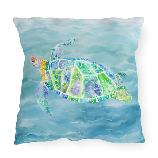 Outdoor Cushion with Blue Turtle - Artmakeyourmark.com