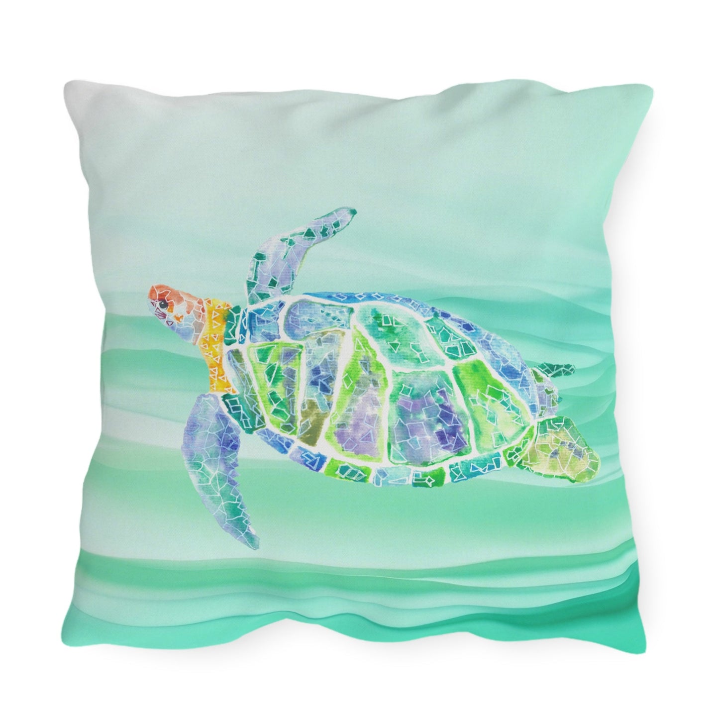 Outdoor Cushion with Blue Turtle - Artmakeyourmark.com