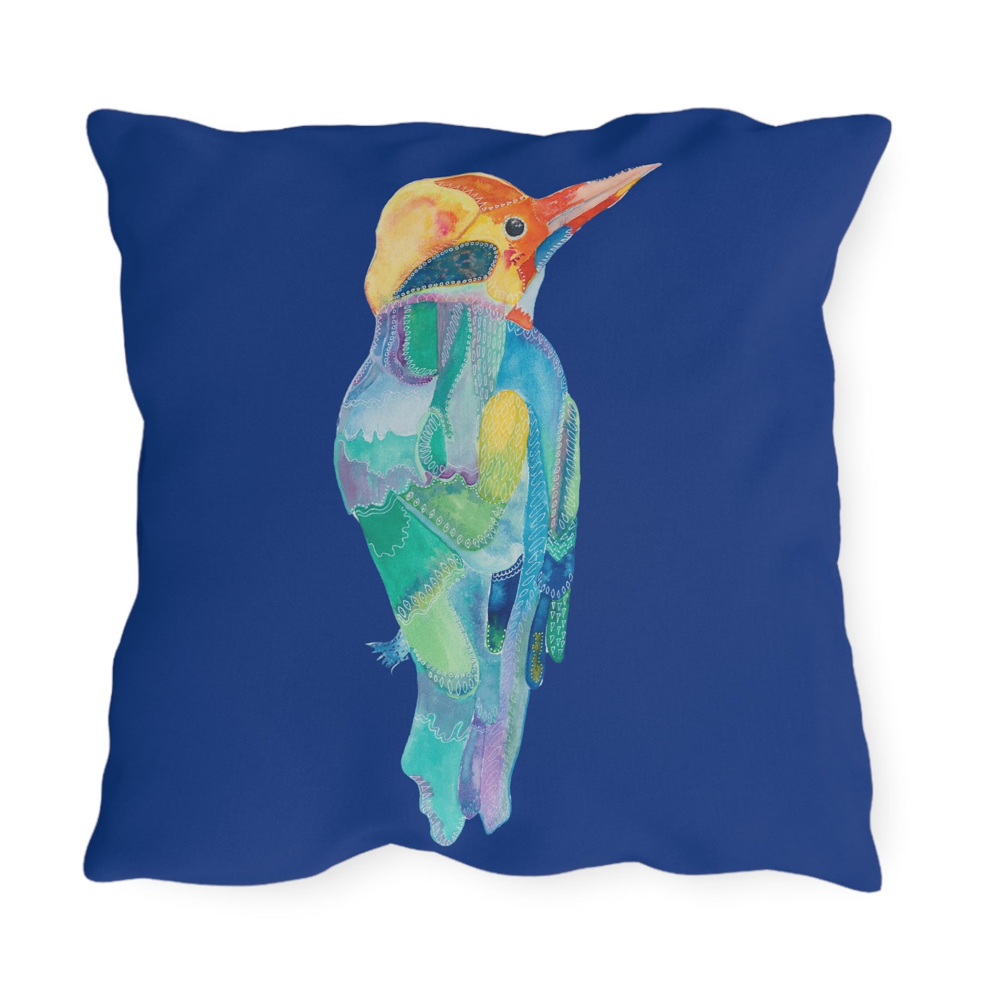 Outdoor Cushion with Colourful Patterned Bird - Artmakeyourmark.com