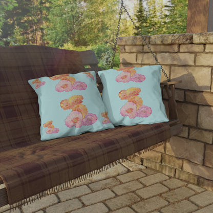 Outdoor Cushion with Colourful Poppies on a Blue Background - Artmakeyourmark.com