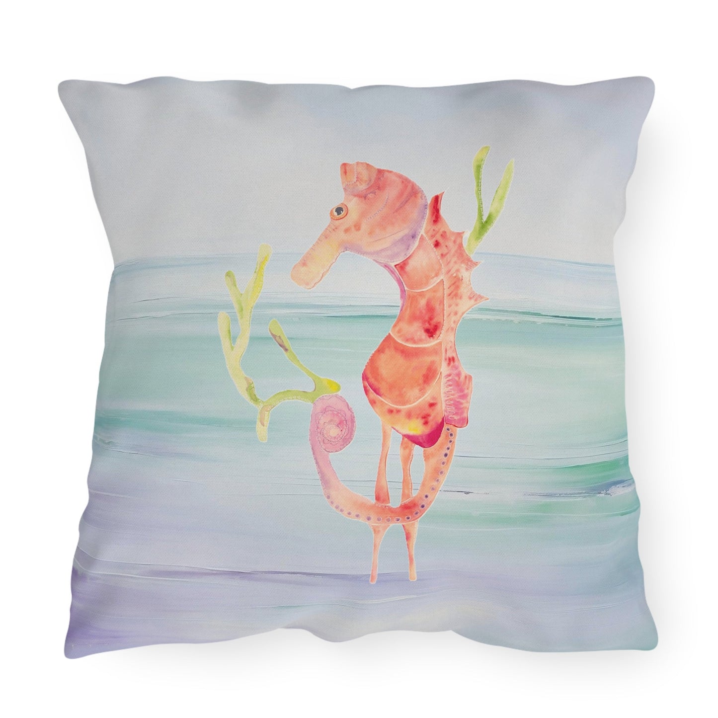 Outdoor Cushion with Orange Seahorse - Artmakeyourmark.com