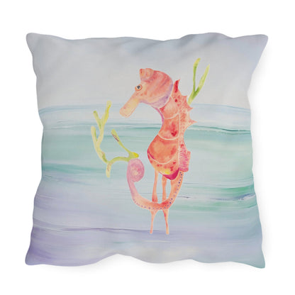 Outdoor Cushion with Orange Seahorse - Artmakeyourmark.com