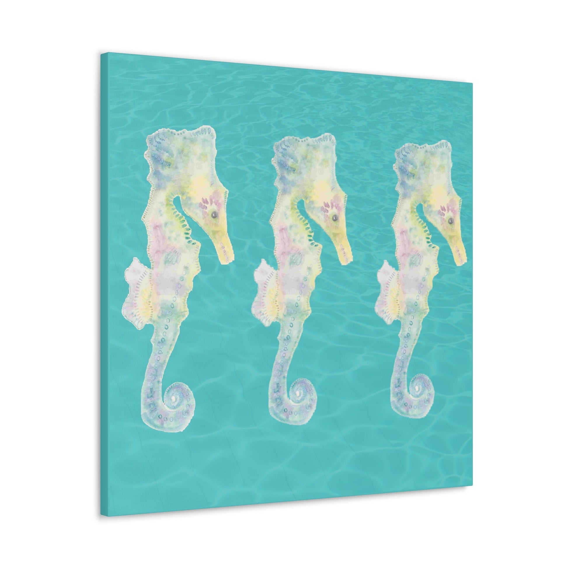 Seahorses on Canvas with a background of Turquoise Water - Artmakeyourmark.com