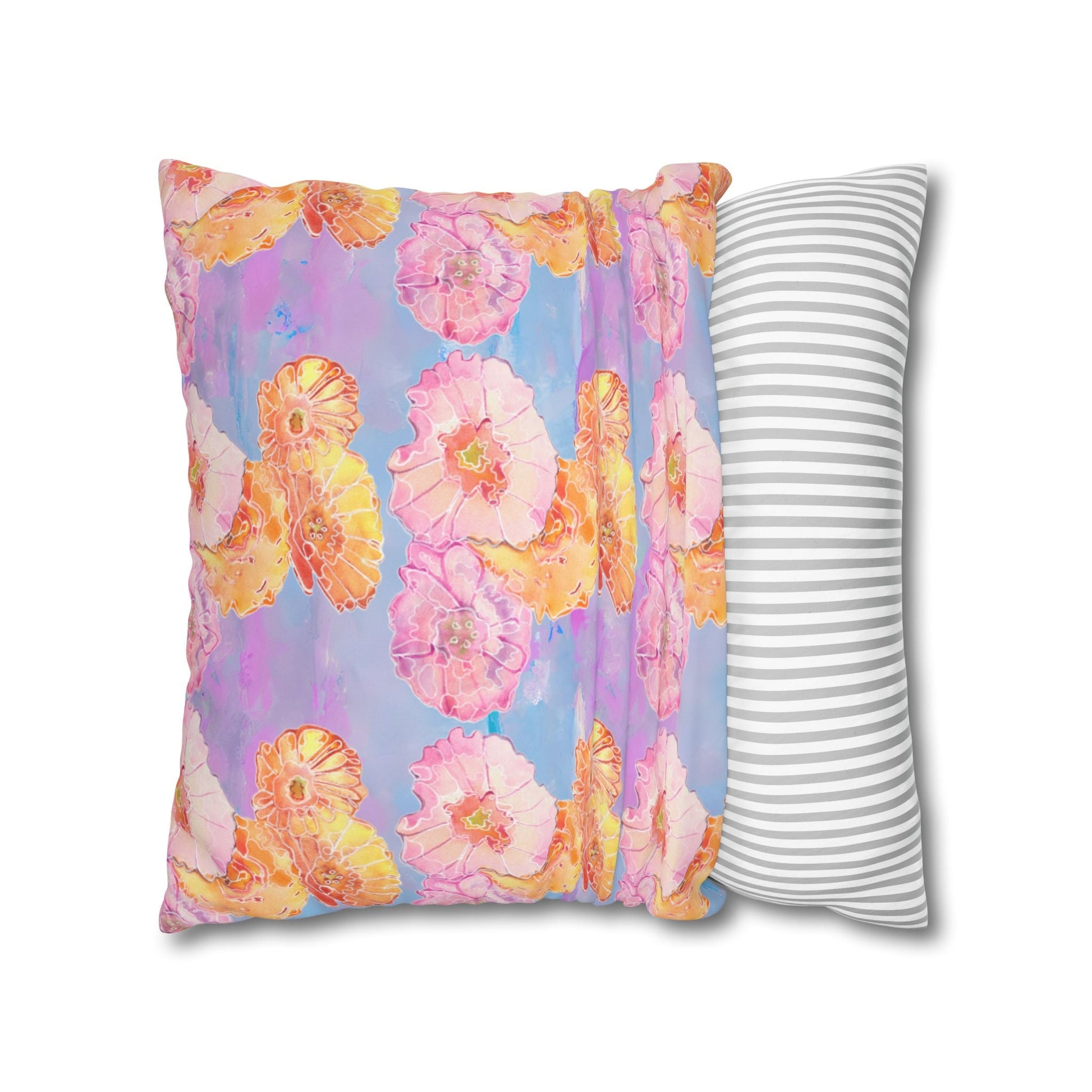 Square Cushion Cover with orange and pink poppies - Artmakeyourmark.com