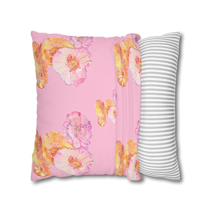 Square Cushion Cover with orange and pink poppies - Artmakeyourmark.com