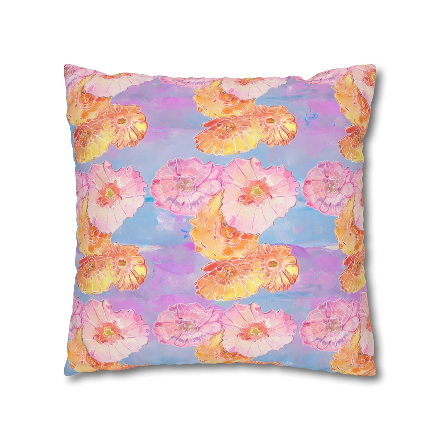 Square Cushion Cover with orange and pink poppies - Artmakeyourmark.com